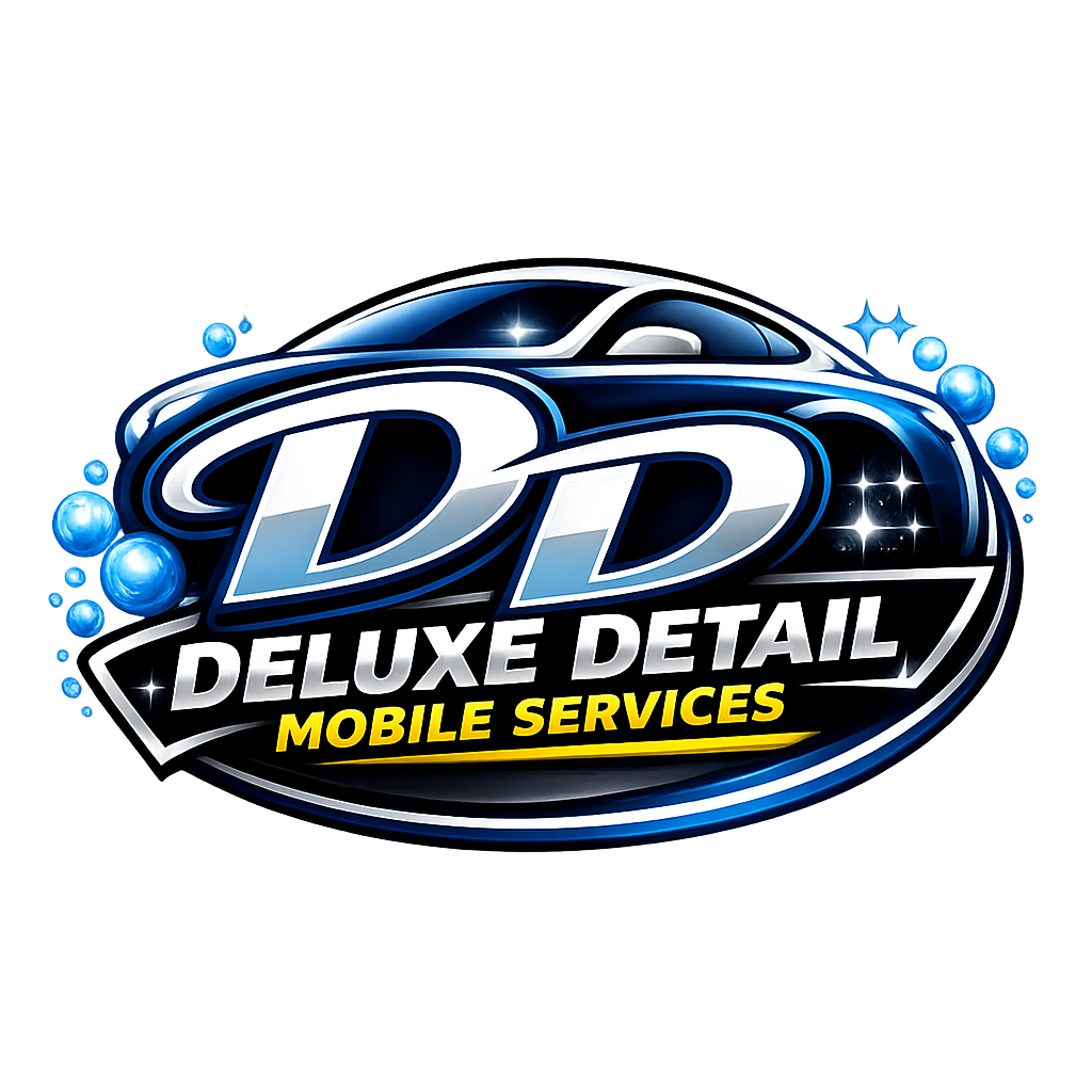 DD Deluxe Detail Mobile Services logo with blue car and water droplets